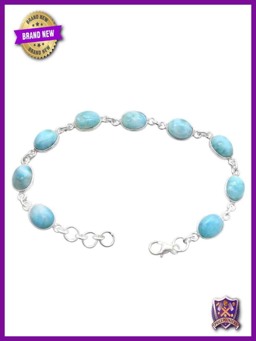 Natural Larimar Bracelet Women Silver Plated Gemstone Link Adjustable